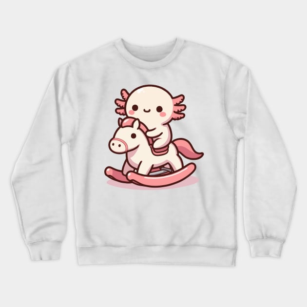 Cute axolotl on Rocking Horse Crewneck Sweatshirt by fikriamrullah